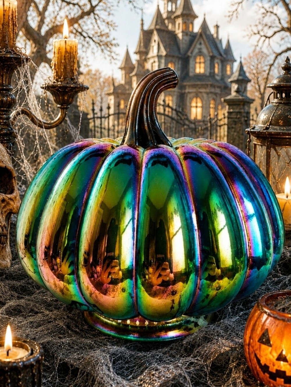 Iridescent Pumpkin Oil Slick Glass Desk Decoration Holiday Fall Halloween NWT